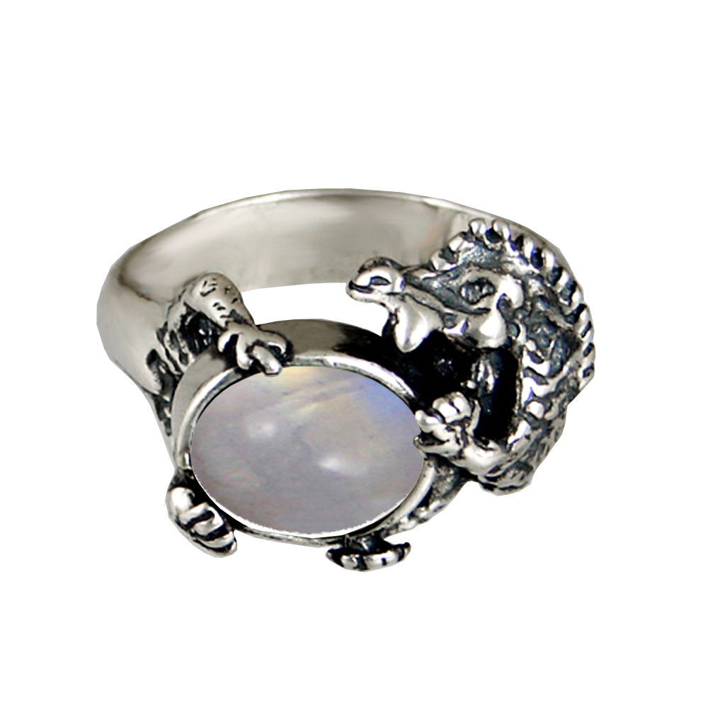 Sterling Silver Dragon Ring With Rainbow Moonstone Size 10